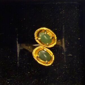 Vintage NOS Genuine Nephrite Jade Ring • Double Oval Design • Size 7